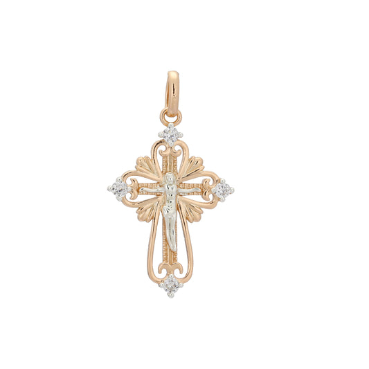 Crucifix Rose Gold two tone cross pendant