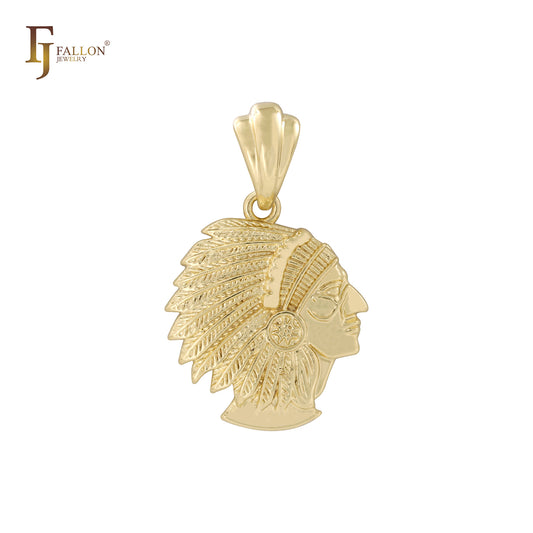 Retrato del jefe indio Colgante de oro de 14 quilates
