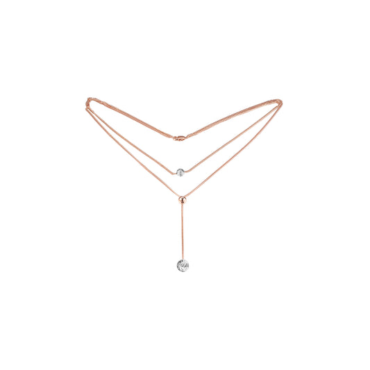 Colar de contas de prata em ouro branco banhado a ouro rosa