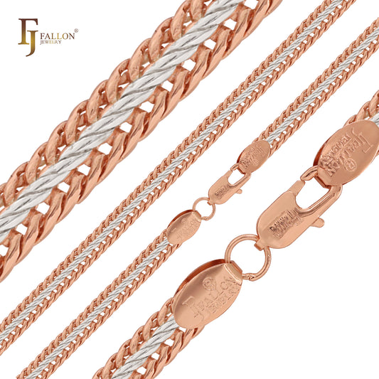 Correntes Foxtail de dois tons em ouro rosa