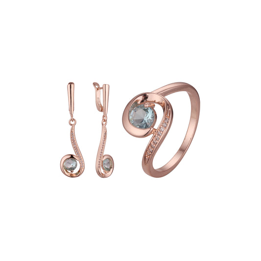 Rose Gold solitaire lake blue stone paving stone set