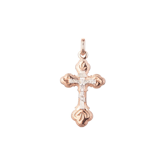 Orthodox cross budded pendant in Rose Gold two tone & 14K Gold plating colors