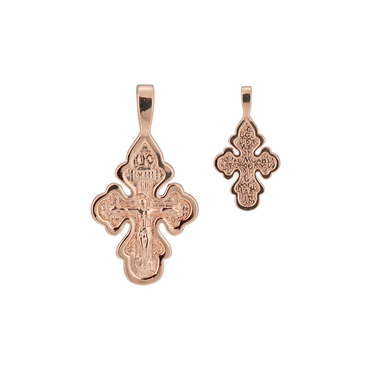 Orthodox cross budded pendant in Rose Gold, 14K Gold plating colors