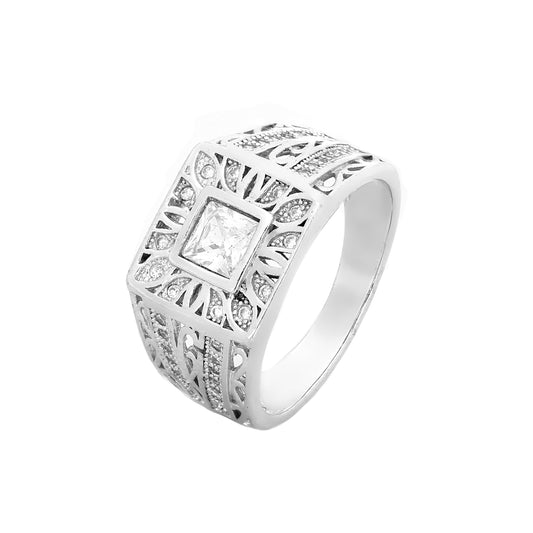 豪華なクラスター ソリティアとパヴェ ホワイト キュービック CZ メンズ シグネット ホワイト ゴールド、ローズゴールド リング