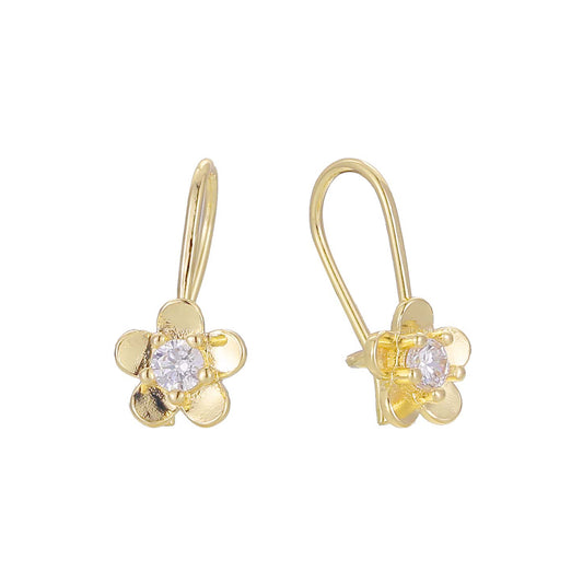 Aretes de niño flor solitario con gancho de alambre, chapados en Oro 14K, oro rosa