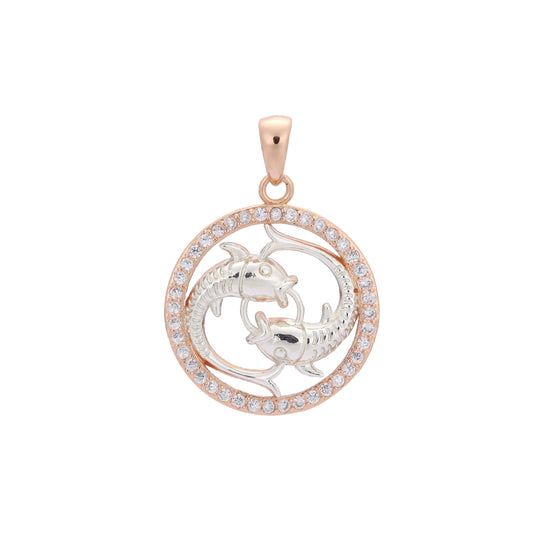 Colgante Zodiaco de Piscis en Oro Rosa bicolor, baño de Oro 14K colores