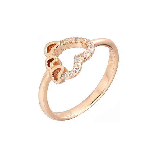 Corações de ouro rosa com anéis de coração