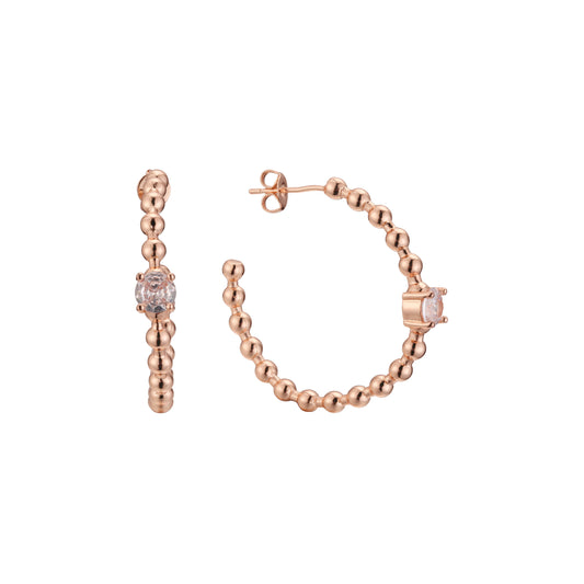 14K 金 C 环单石耳环,镀玫瑰金颜色