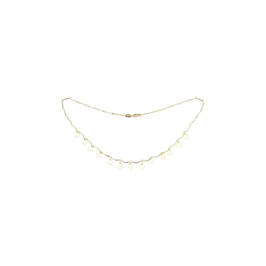 Collar de eslabones de hojas de corazón de fantasía chapado en oro de 14K