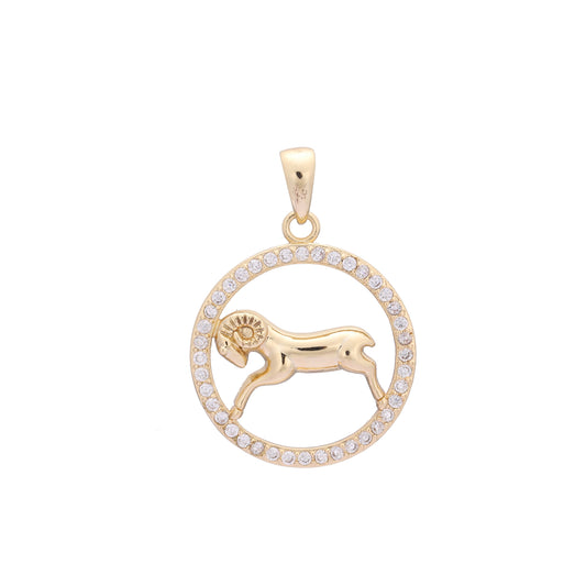 Colgante de oro rosa bicolor con constelación del zodiaco - Círculo con circonitas cúbicas pavimentadas