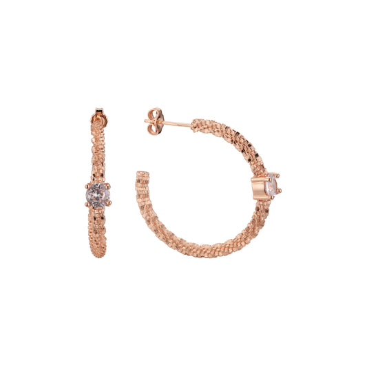 14K 金 C 环心形单石耳环,镀玫瑰金颜色