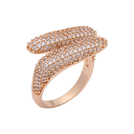 エレガントなツーウェイパヴェホワイトCZローズゴールド、14Kゴールドオープンリング