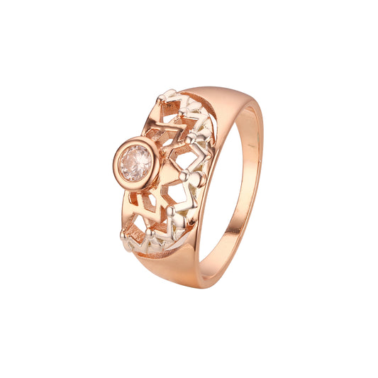 ローズゴールド ツートーン ソリティア デザイン リング