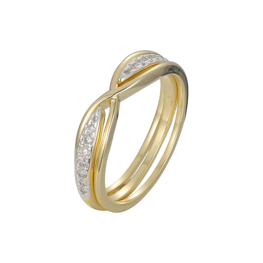 Criss-Cross tres dos anillos de boda de oro de 14 quilates, oro rosa de dos tonos