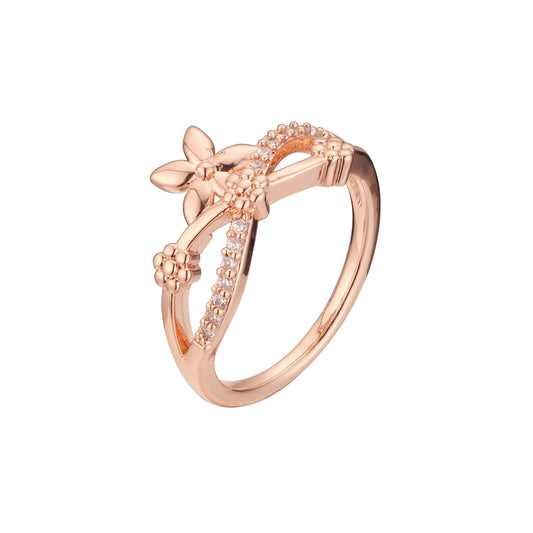 Anéis com design simples de flores em ouro 14K, cores banhadas a ouro rosa