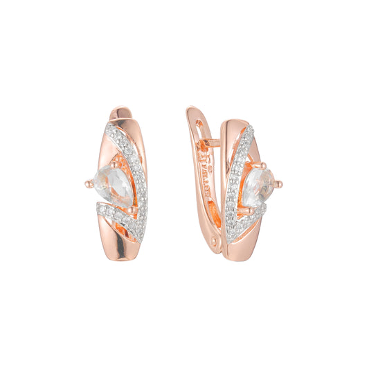 Brincos Cluster teardrop CZs em ouro 14K, ouro rosa, dois tons