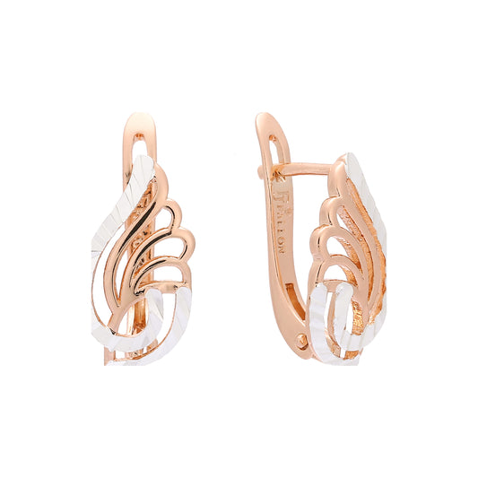 Angel's Wings 14K Gold, Rose Gold two tone Russian Lock earrings