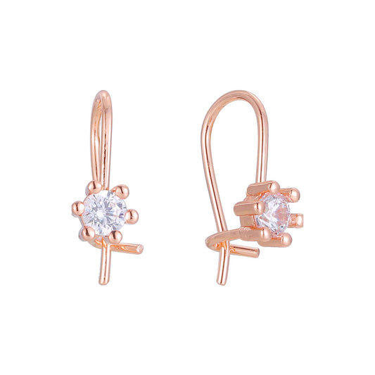 Aretes solitarios para niños Wire Hook bañados en Oro de 14K, Oro Rosa