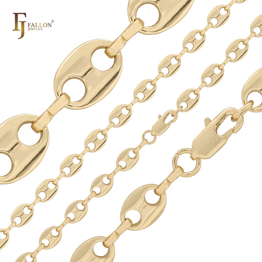 椭圆形钱币形亮片14K金链条