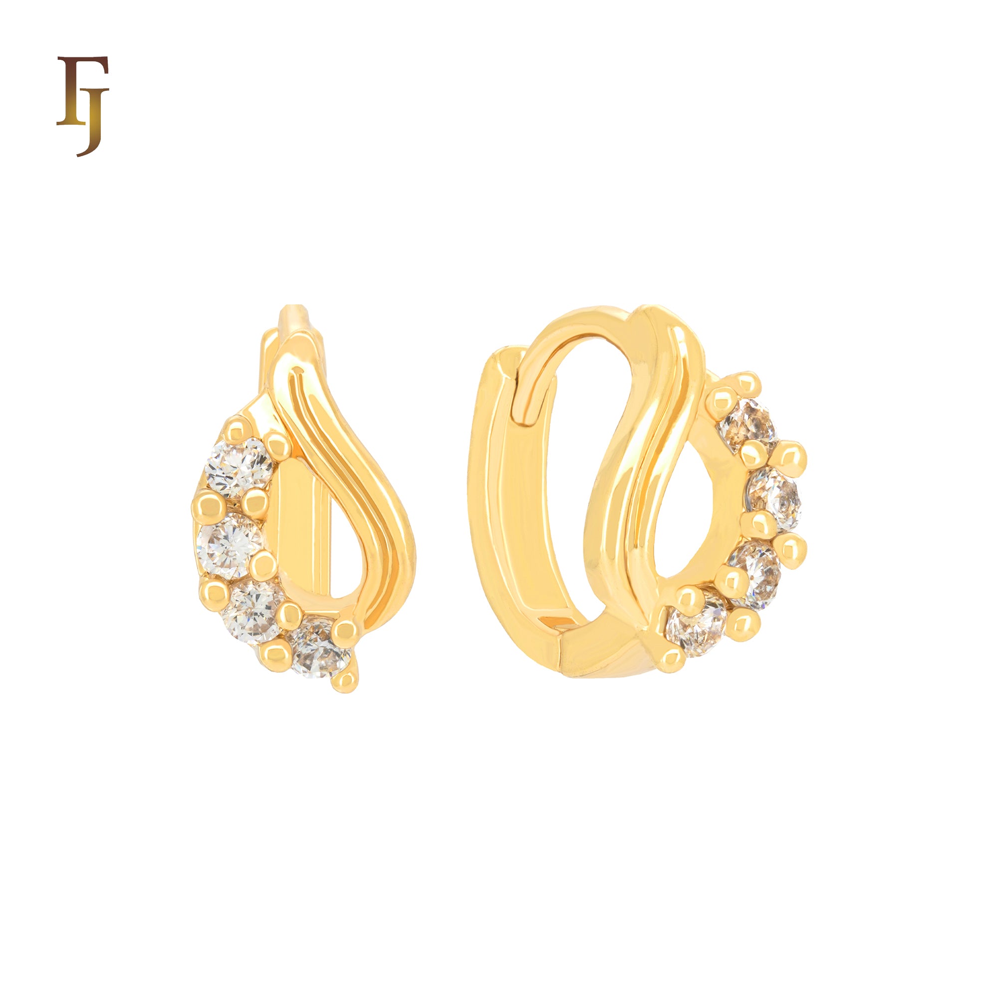 Cluster white CZs 18K Gold Huggie Earrings