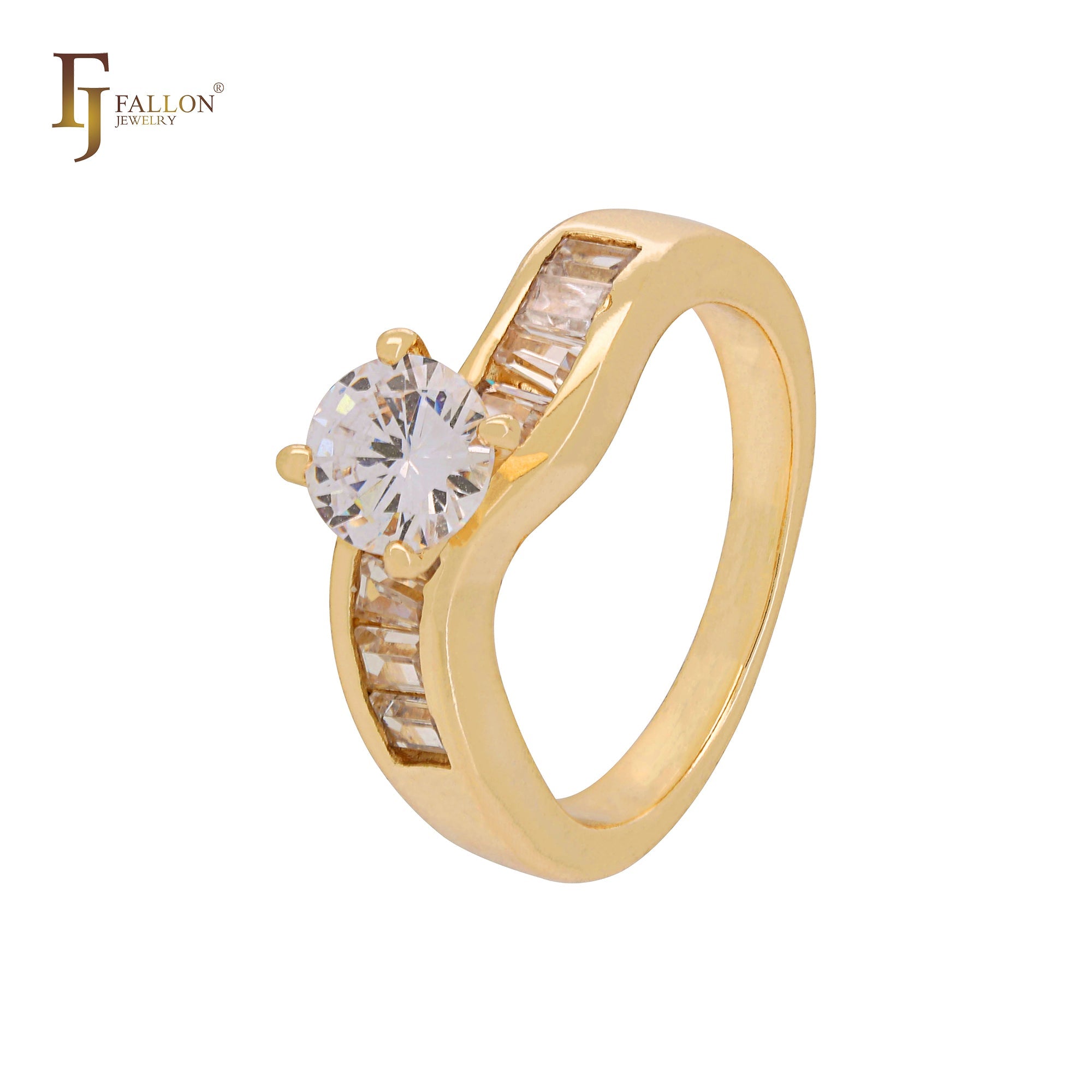 Solitärringe aus weißem Zirkonia und Baguette-Zirkonia, 14 Karat Gold, 18 Karat Gold, stapelbar