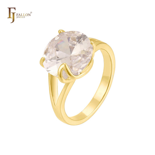 Anillos de oro blanco, oro de 18 quilates, oro de 18 quilates, Oro 14K, oro de 18 quilates, piedra grande redondeada con CZ de colores