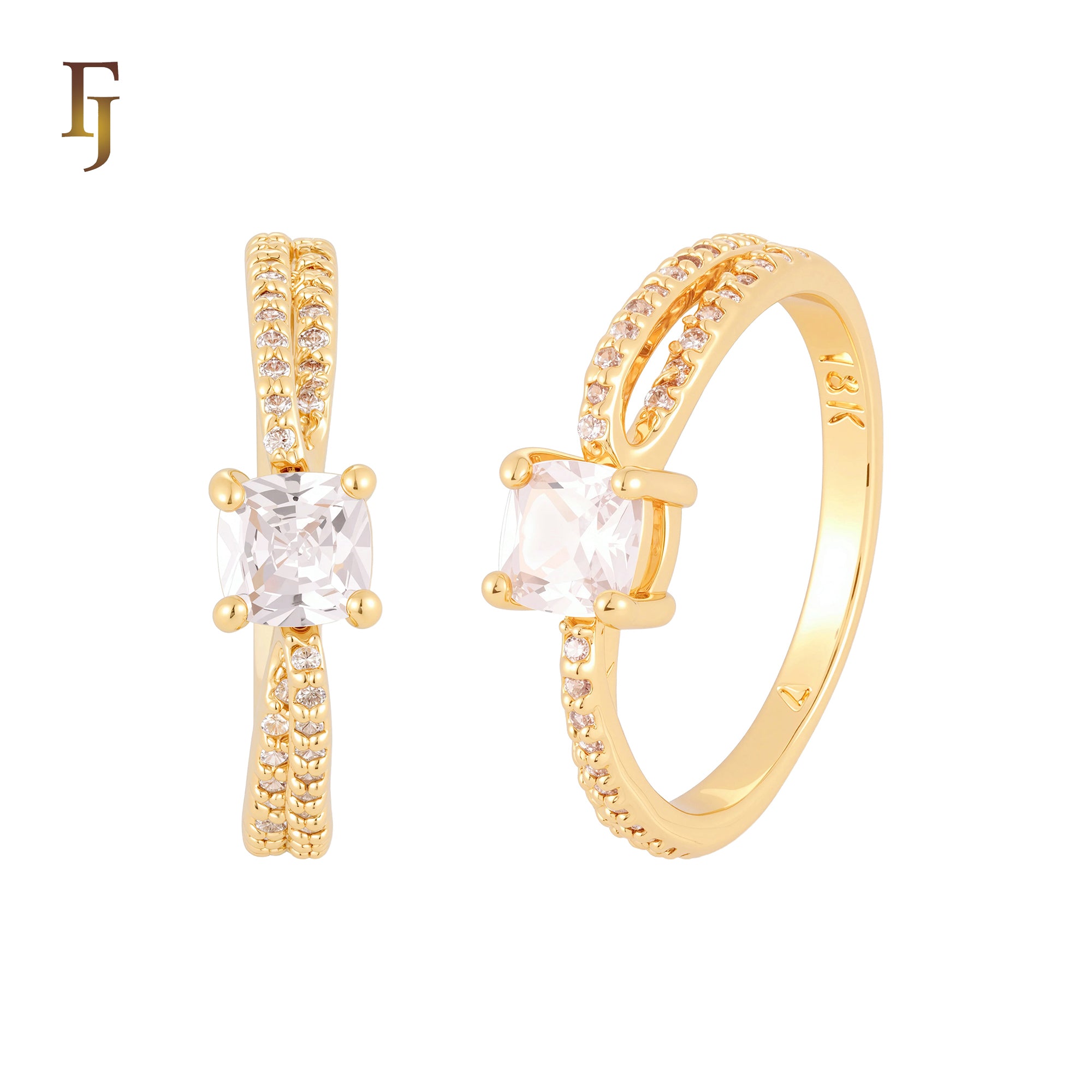Elegantes Schloss aus weißen Zirkonia und gepflasterten weißen Zirkonia-Steinen. Verlobungsringe aus Roségold