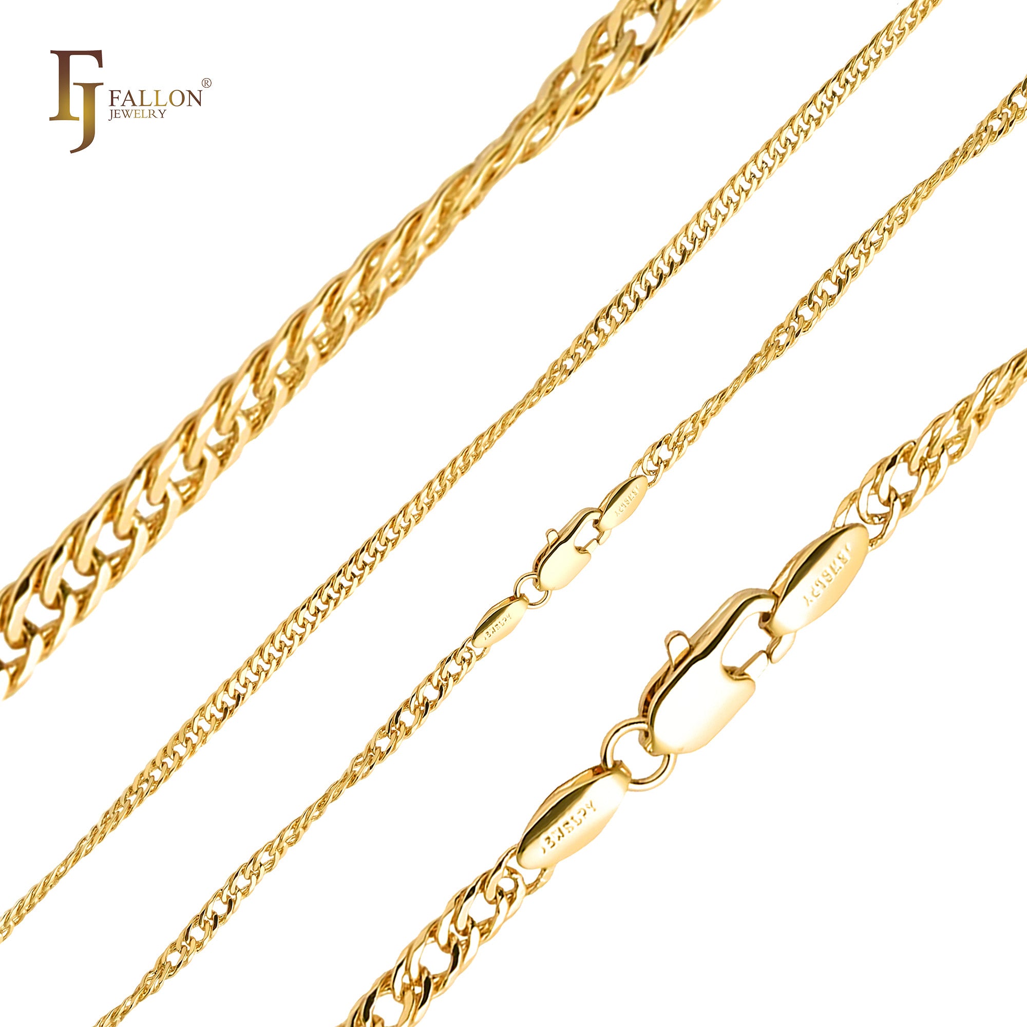 Correntes de elo duplo cubano ouro 14K, ouro 18K, ouro branco