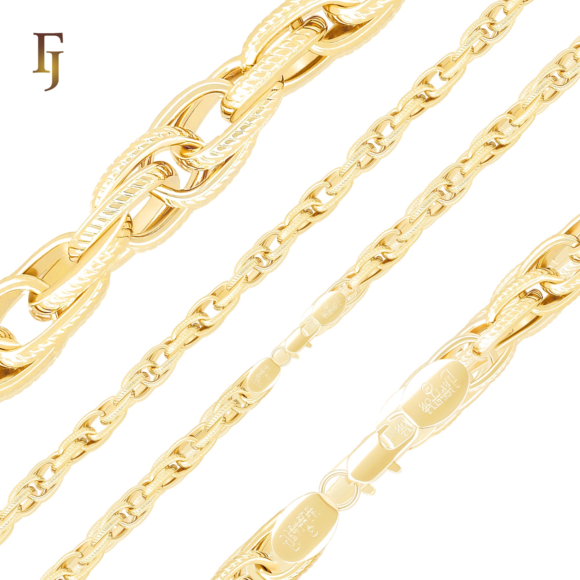 Hanmmered textured wide 18K Gold Rope Chain