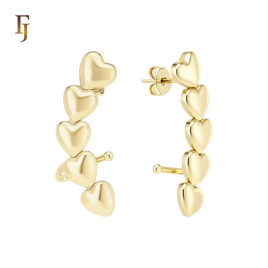 Heart cluster 14K Gold, Rose Gold Cuff Stud Earrings