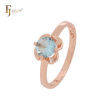 Anillos minimalistas de oro rosa con circonita cúbica azul lago redonda y corte radiante
