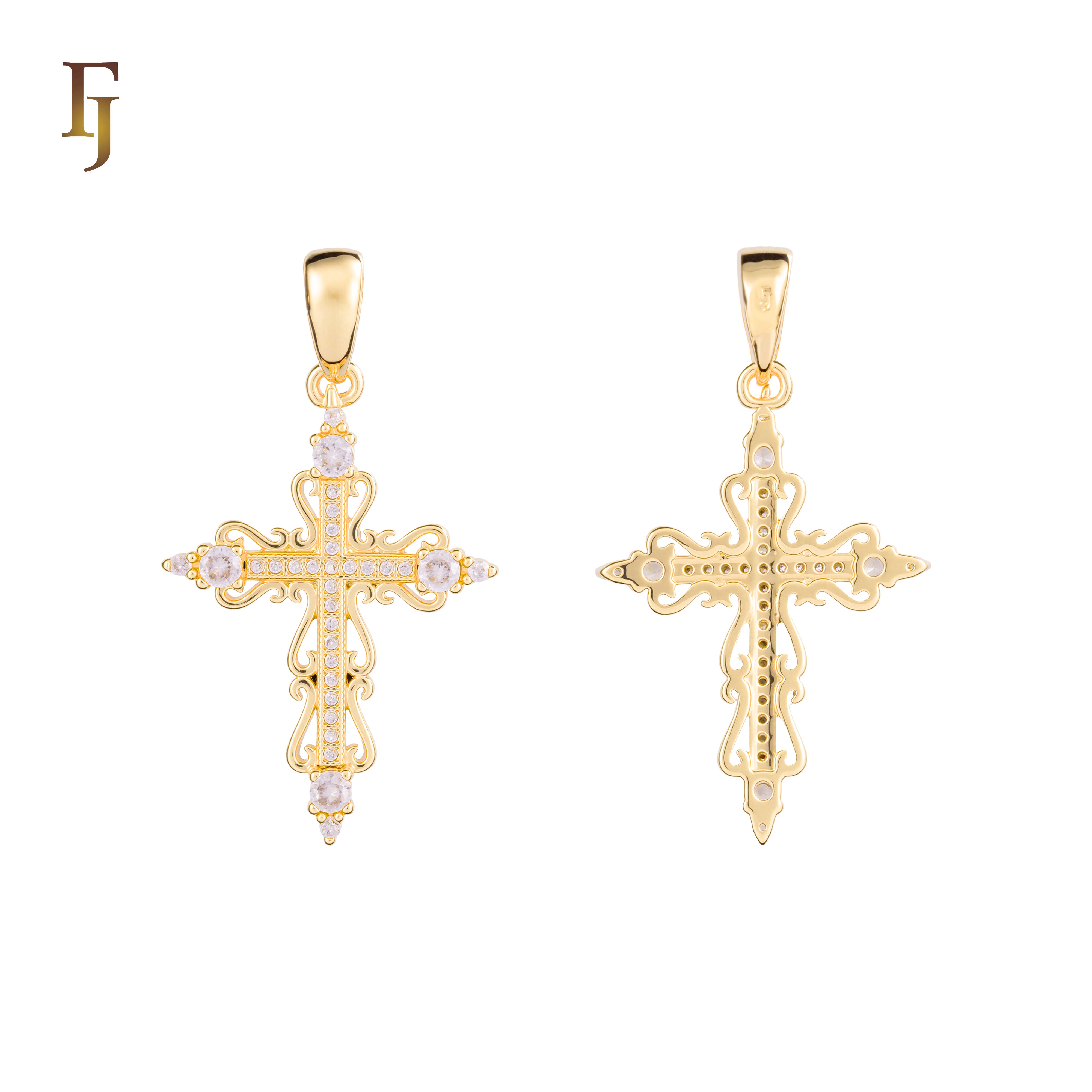 Orthodox Cross Pendant Collection – Religious Gold-Plated Charms with CZ Stones for Faith & Gifts