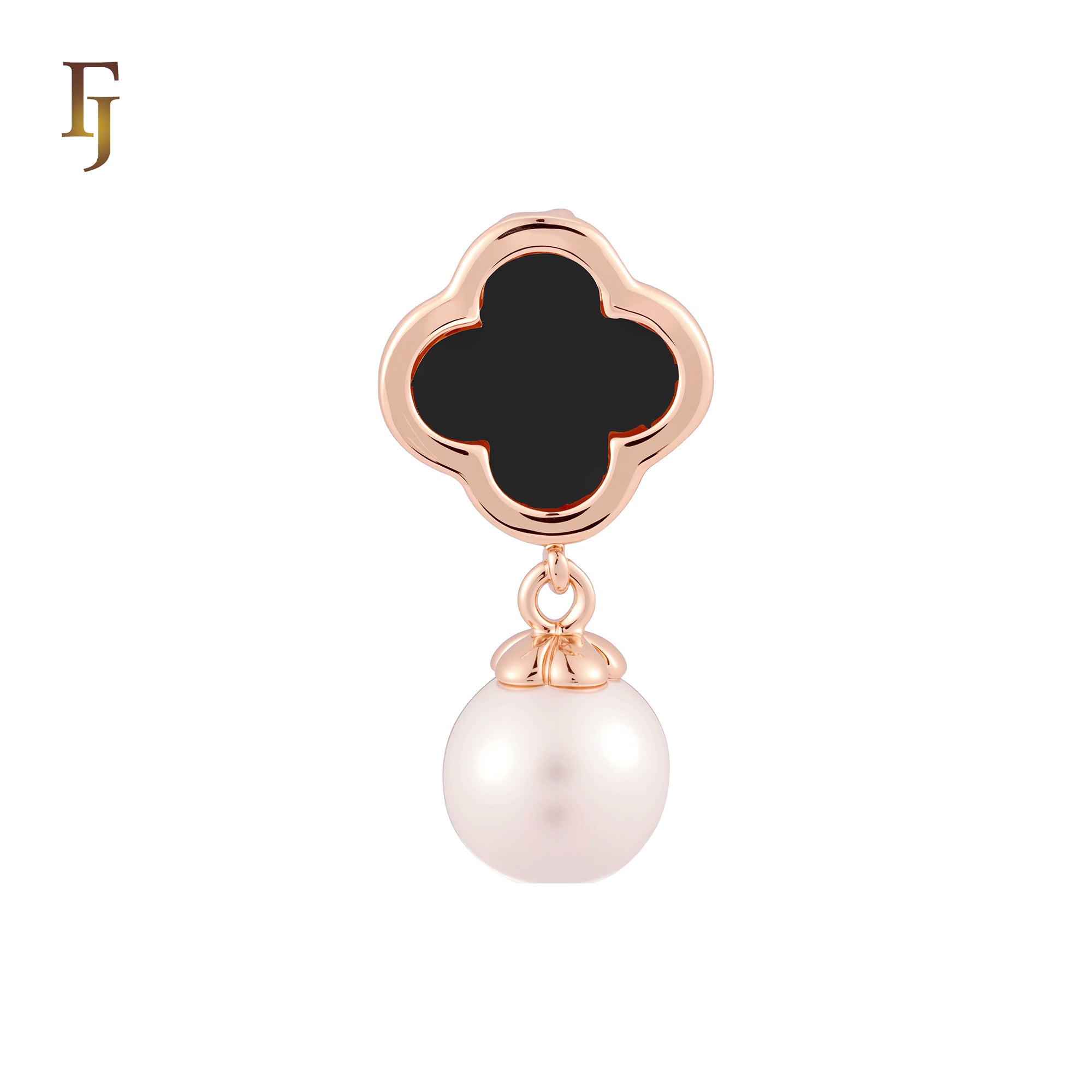Luck clover black or white onyx with Pearl Solitaire Rose Gold Pendant