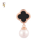 Luck clover black or white onyx with Pearl Solitaire Rose Gold Pendant