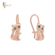 Серьги-крючки для детей Little Kitty Cat с изумрудно-зелеными фианитами в форме глаз из розового золота