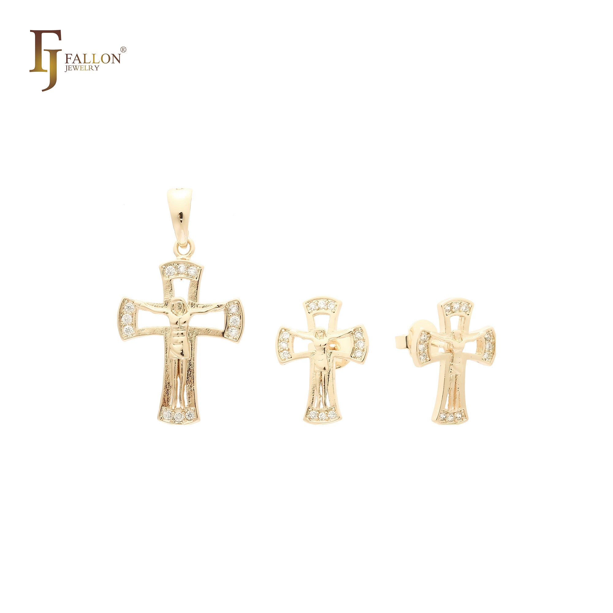 Conjunto de cruz de oro rosa