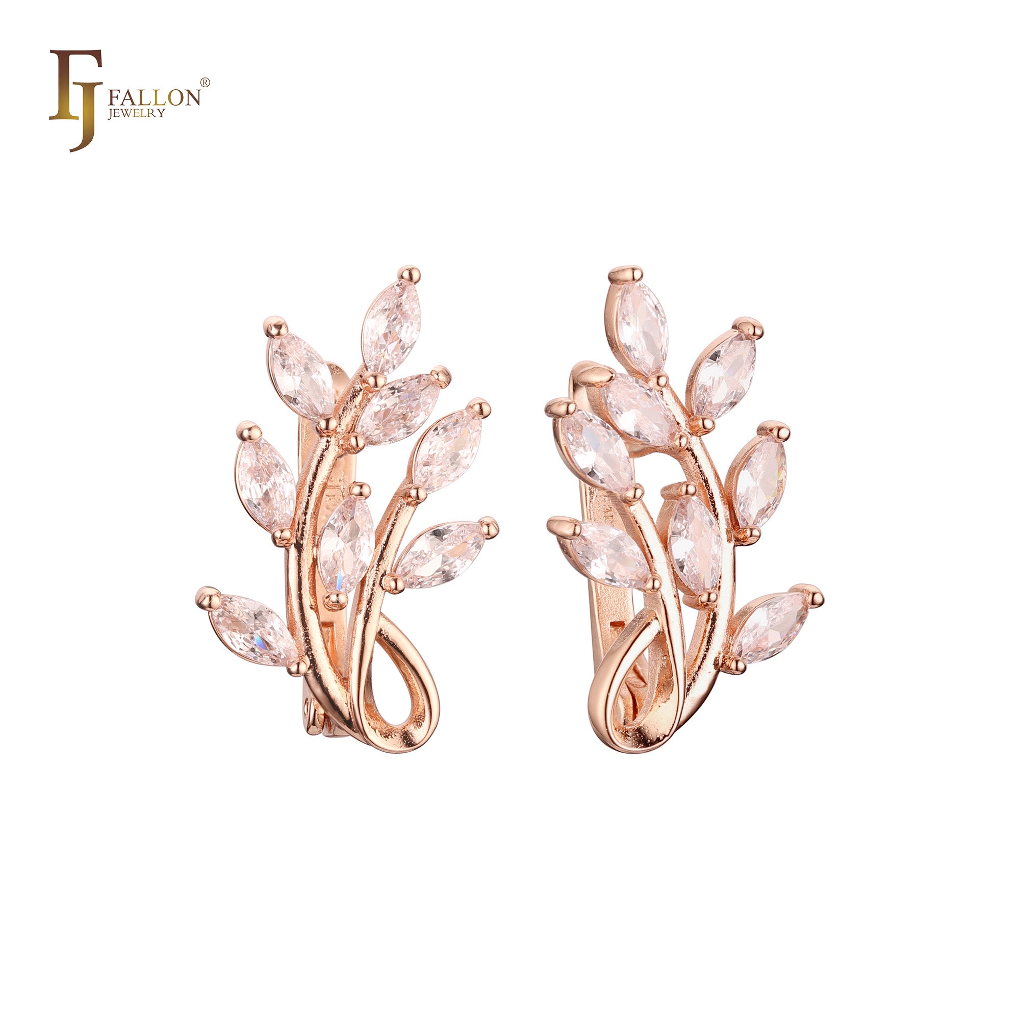 Pendientes de oro rosa con circonitas cúbicas y flores en racimo ascendente