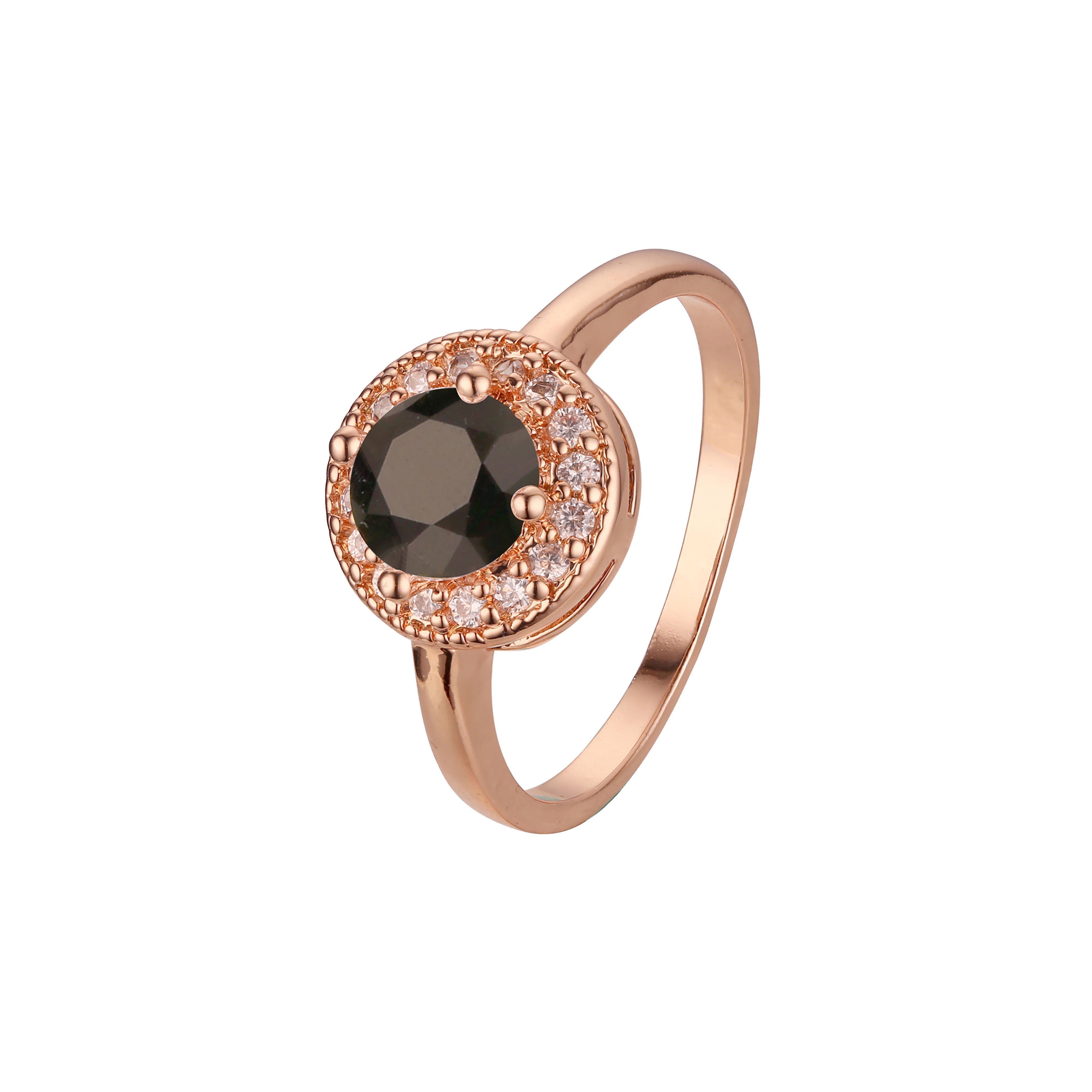 Anéis halo em ouro rosa com zircônia cúbica colorida chique