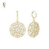 Cloudy Snowflake of white CZs 14K Gold Huggie drop Earrings