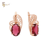 Pendientes de clip solitarios ovalados anchos y coloridos con circonitas cúbicas en oro rosa