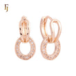 Oval circle drop white CZs Rose Gold Huggie Earrings