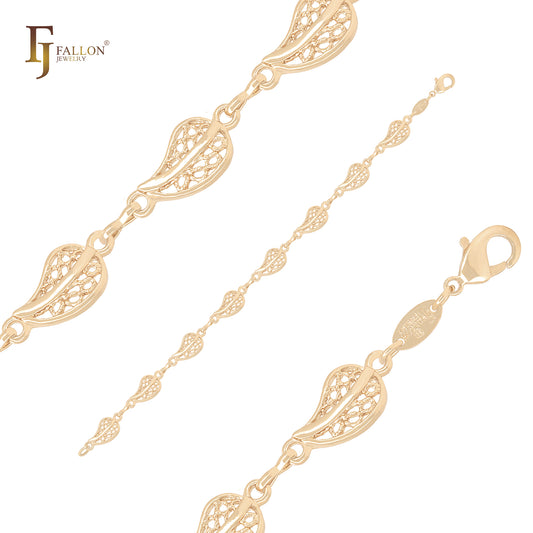 Breite filigrane Blätter binden 14K Gold Armbänder ausgefallene Gliederketten