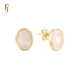 Irregular Oval shaped of Black or White Onyx 14K Gold, Rose Gold Stud Earrings