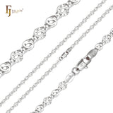 Snail keyhole link half star hammered chains plated in 14K Gold, Rose Gold, two tone
