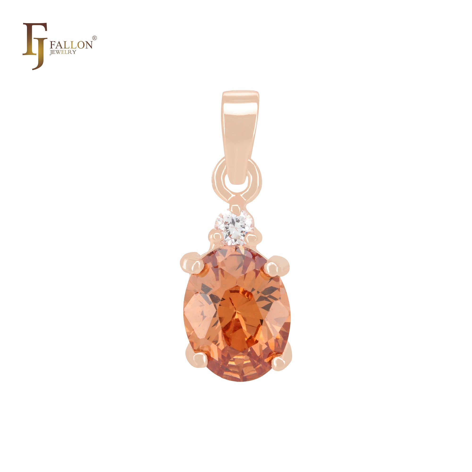 Farbenfroher Solitär-CZs im Ovalschliff 14 Karat Gold, Roségold-Anhänger