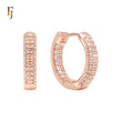 Double Row paved white CZs Rose Gold Huggie Earrings