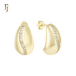 Curved white CZs paved peanut 14K Gold Stud Earrings