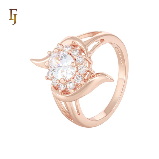 Spinning twisted flower of halo solitaire white CZs cluster Rose Gold Fashion Rings