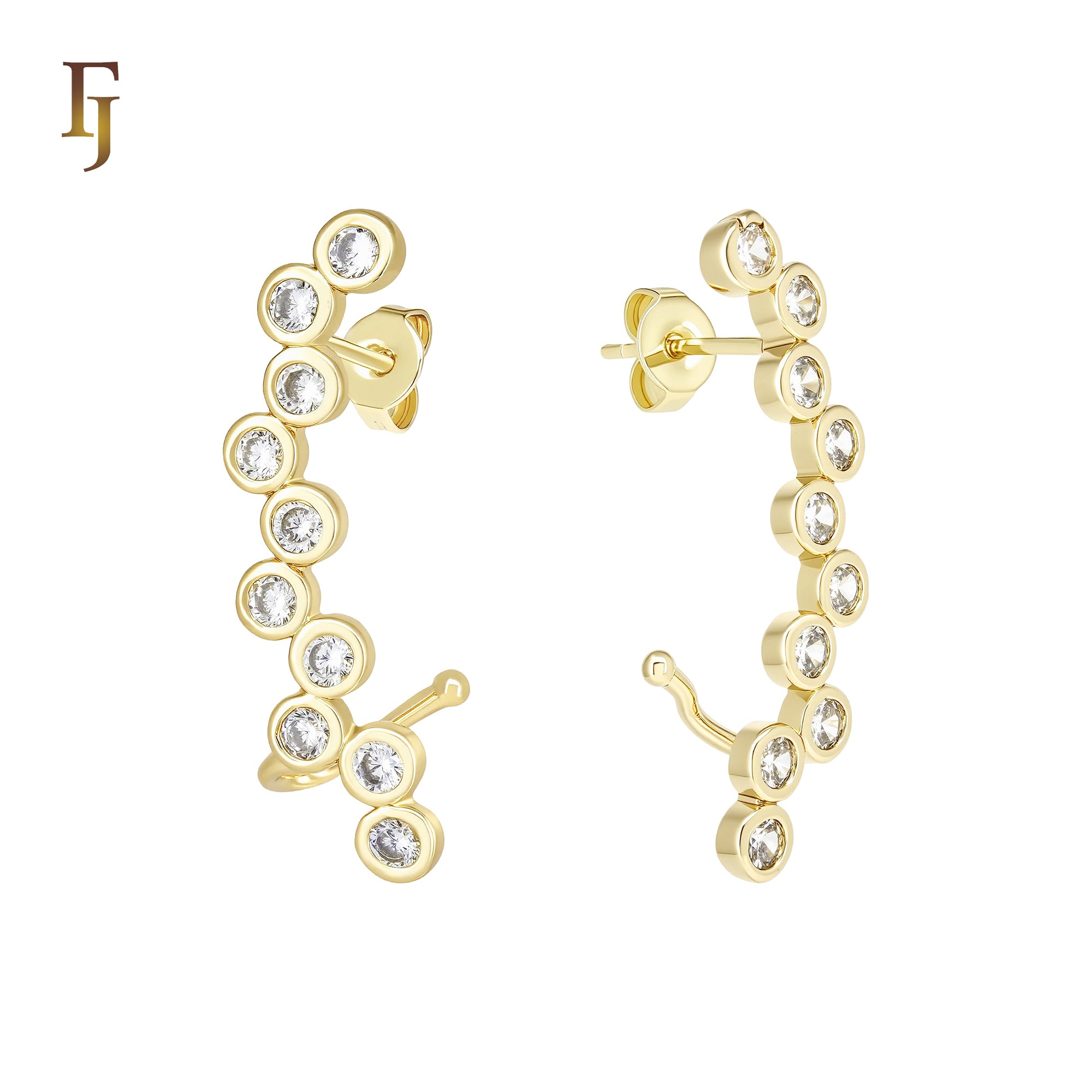 Constellation of Rounded Star White CZs Cluster 14K Gold, Rose Gold Cuff Clip Stud Earrings