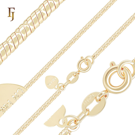 Glossy thin rounded Snake Bone 14K Gold Snake Chain